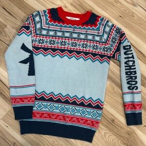 Dutch Bros Fair Isle Nordic Windmill Christmas Sweater Blue Red Size Small